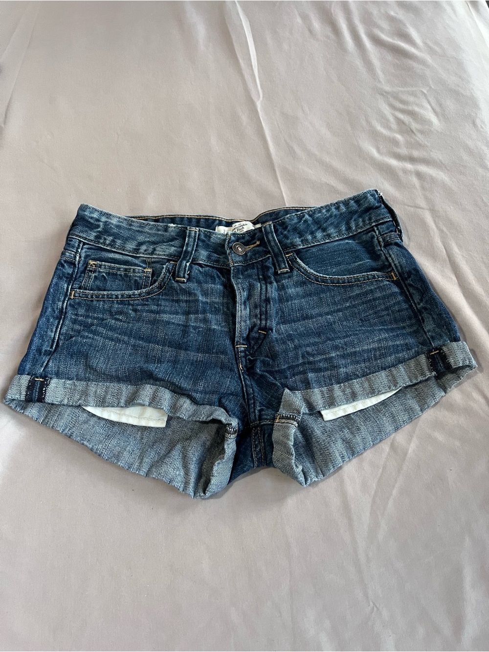 Abercrombie & Fitch Dark Blue Rolled Cuff Denim Shorts